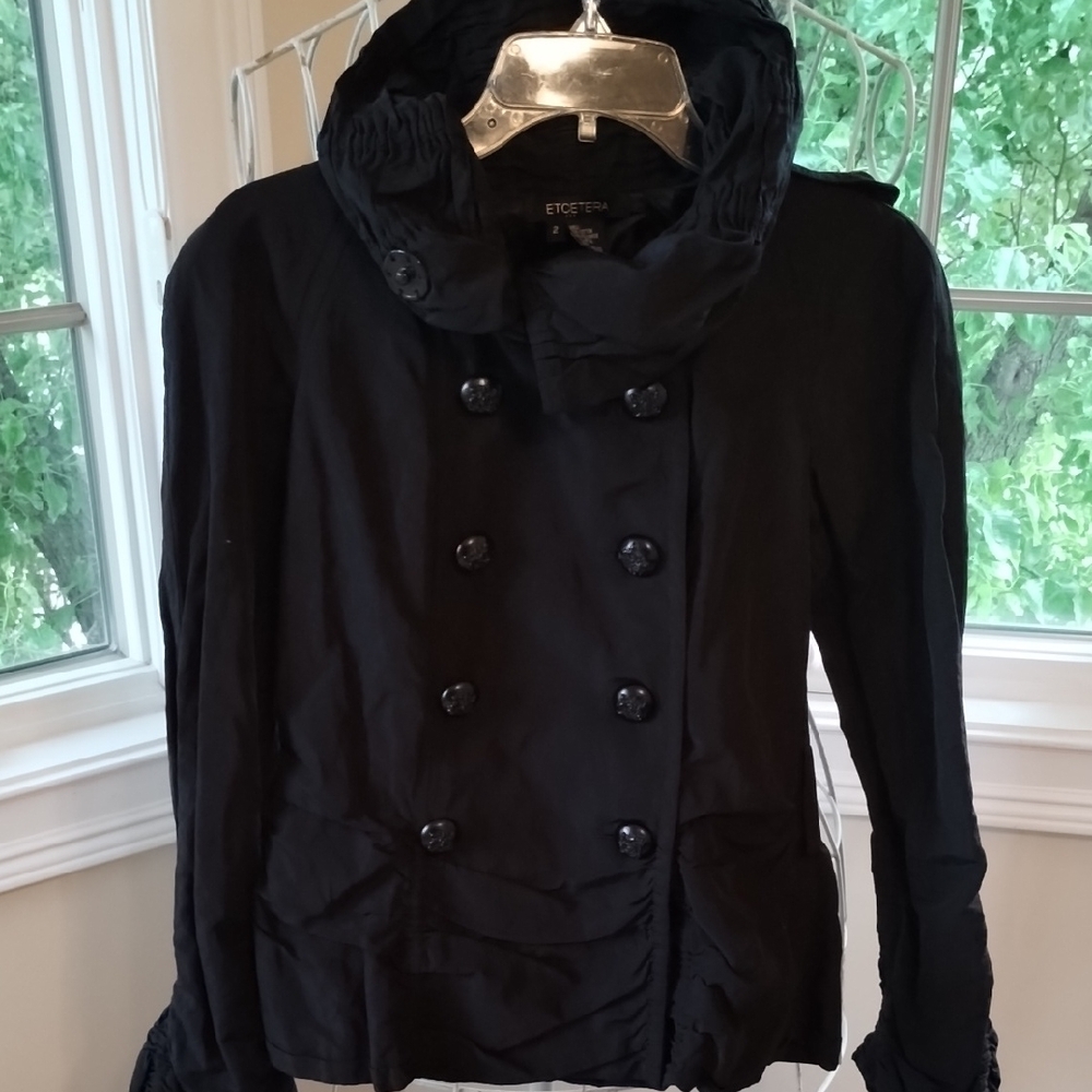 Etcetera Black Pea Coat with Standing Collar - Picture 1 of 15